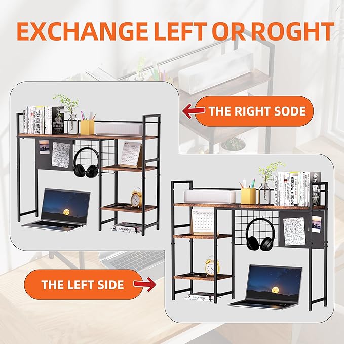 38.5" 3-Tier Desktop Bookshelf | Desk Organizer Shelf & Computer Monitor Stand | Dark Brown Home Office Storage