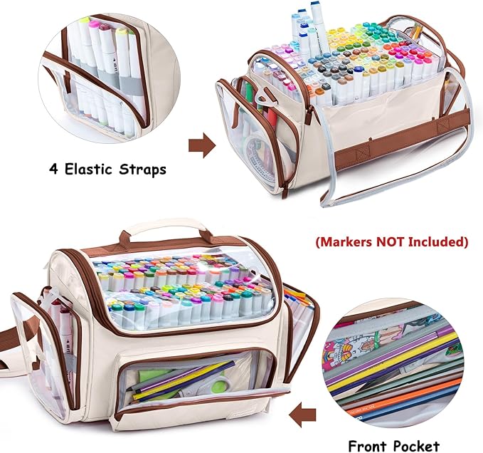 Large Marker Organizer Case Holds 200-300 Markers | Art Marker Storage Bag with Removable Dividers & Clear Top for Artists, Crafters & Travel - Pen, Pencil Alcohol Marker Holder - Art Supply