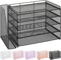 OPNICE Desk Organizer, 5-Tier Paper Organizer Letter Tray with Magazine Holder, Office Desk Accessories & Workspace Organizers, Desktop File Organizer for Office Supplies Storage, Black