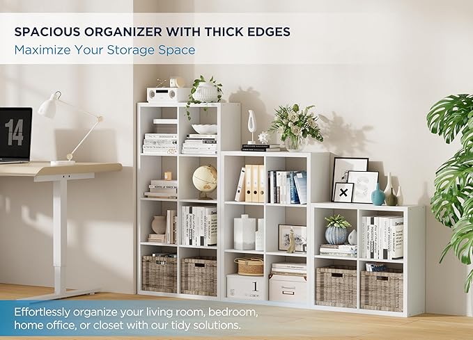 4 Cube Storage Organizer, 2x2 Cube Bookshelf, Cubby Storage Shelf, Wooden Organizer Shelf with Thickened Boards, for Closet Bedroom Home Office Living Room, 25.12" L x 9.37" W x 25.12" H, White