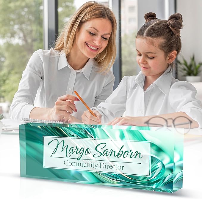 Personalized Name Plate for Desk Custom Acrylic Desk Name Plate Custom Employee Appreciation Gifts Office Gifts for Women, Men, Boss, Coworkers, Teacher, Nurse (Green Glaze)