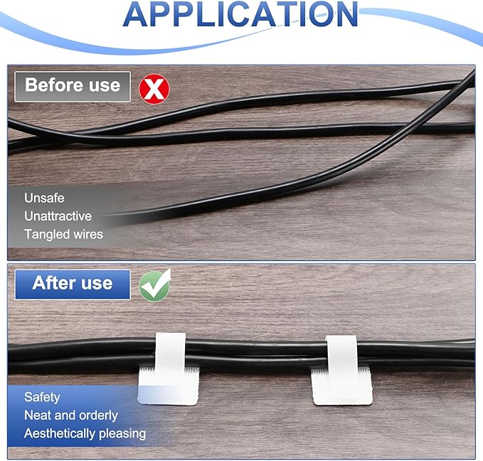 40-Pack Hook and Loop Cable Ties, 3.5 x 1.1 Inch Enhanced Self-Adhesive Cord Organizer for Desk/Home/Wall/Office Essentials, Cable Management Under Desk [White]