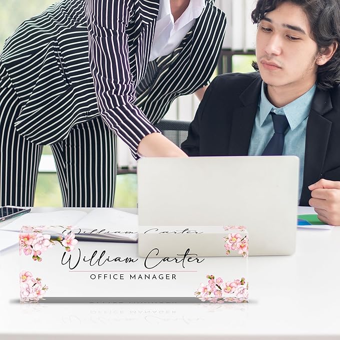 Personalized Name Plate for Desk Custom Acrylic Desk Name Plate Custom Employee Appreciation Gifts Office Gifts for Women, Men, Boss, Coworkers, Teacher, Nurse (Sakura A)