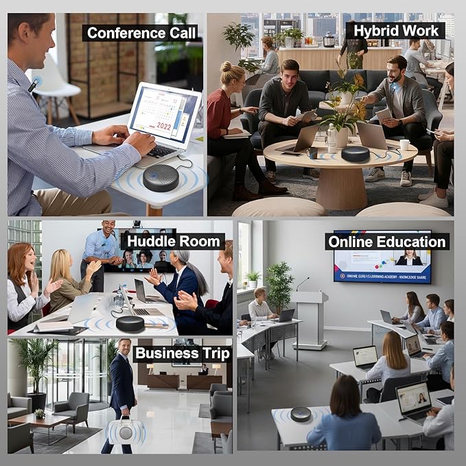 BALILA CM100 Conference Speaker and Microphone, 10 AI Mics 360° 65ft (20m) Voice Pickup, Noise Reduction, USB Speakerphone for 16 People,Fit for Video Conference Calls, multi-Platforms Zoom & MS Teams