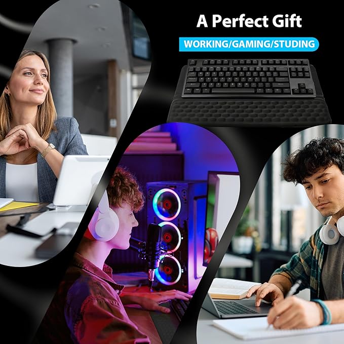 Wrist Rest for Keyboard, Ergonomic Keyboard Stand with Wrist Rest, Soft Memory Foam Wrist pad with Non-Slip Base & Dust Brush, Comfort for Office, Work, Gaming- Black