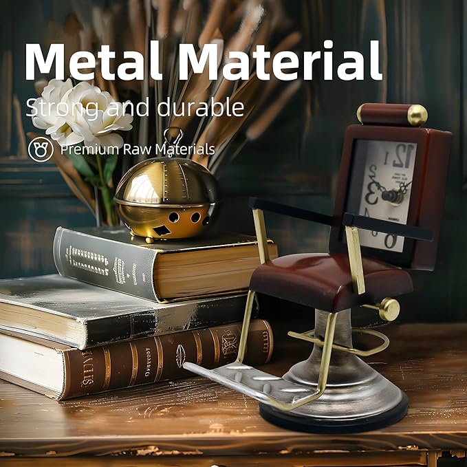 YOUKI Bronze Barber Chair Desk Clock,Hairdresser Hairstylist Gift Ideas,Unique Table Clock Battery Powered,Home Decor Ideal for Office Hotel Cafe Bedroom