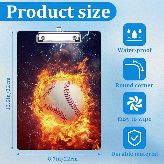Baseball Clipboard Decorative Clip Board with Metal Clip A4 Standard Size 12.5" X 8.7" for Teacher Students Nurses Office