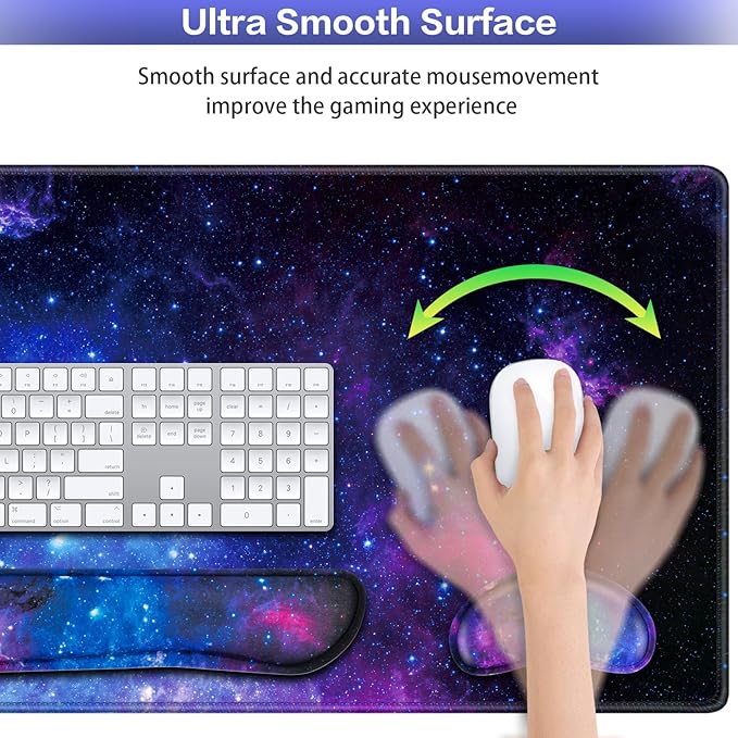 Mouse Pad Galaxy with Wrist Rest, 4-in-1 Large Mousepad+Keyboard Wrist Rest+Mouse Pad Wrist Support+Cup Pad Set,Ergonomic Mouse Pad,Anti-Slip,Memory Foam Desk Mat for Home Office Gaming(35.4×15.7in)