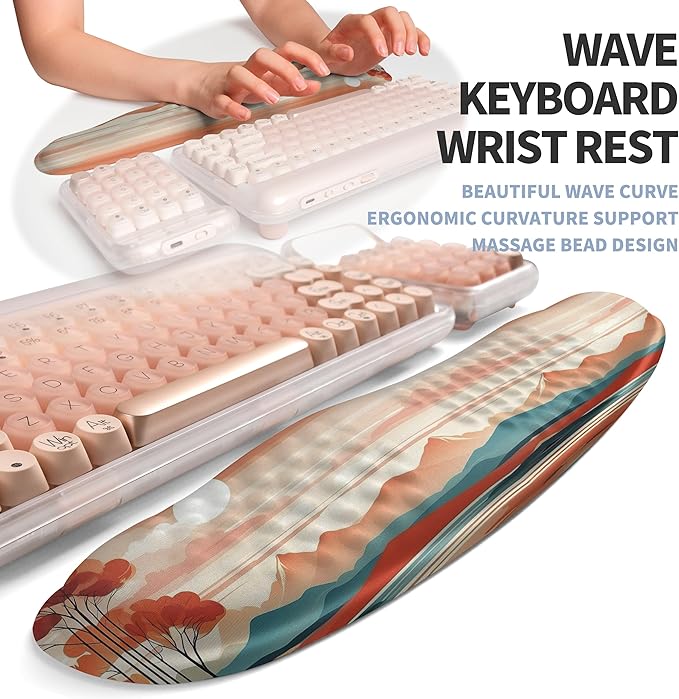 2-in-1 Ergonomic Set, Wave Keyboard Wrist Rest and Massage Slope Mouse Pad Wrist Support, Rebound Memory Foam for Relieve Carpal Tunnel Syndrome and Wrist Pain (Landscape)
