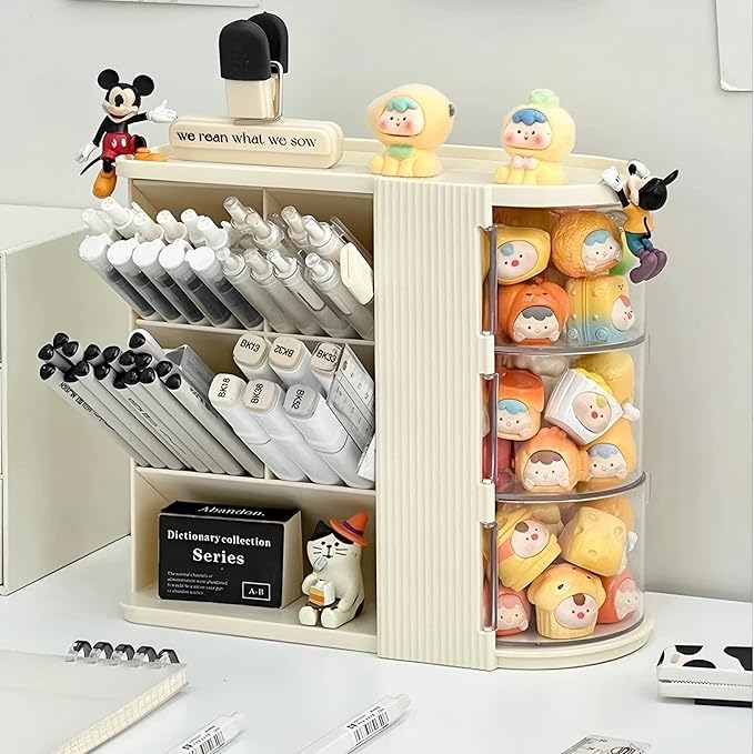 Desk Organizer with 3 Rotatable Drawer, Multi-Functional Pencil Pen Holder for Desk, Desk Organizers and Storage with 4 Slanted Compartments, Desktop Organizer for Office Home Supplies