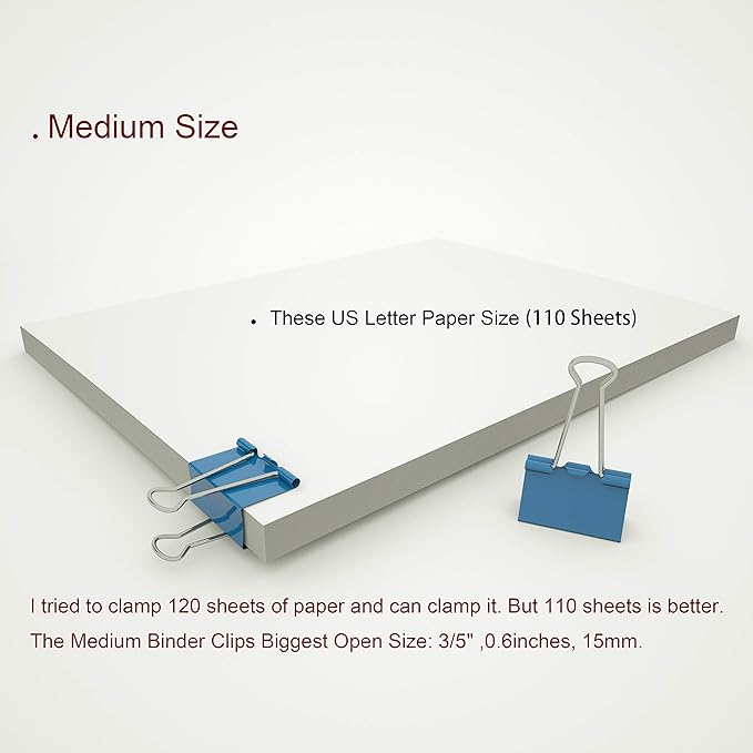 Nctinystore Binder Clips Medium Metal Clamp 1.25 inch / 32 mm (Blue, 24-PCS)