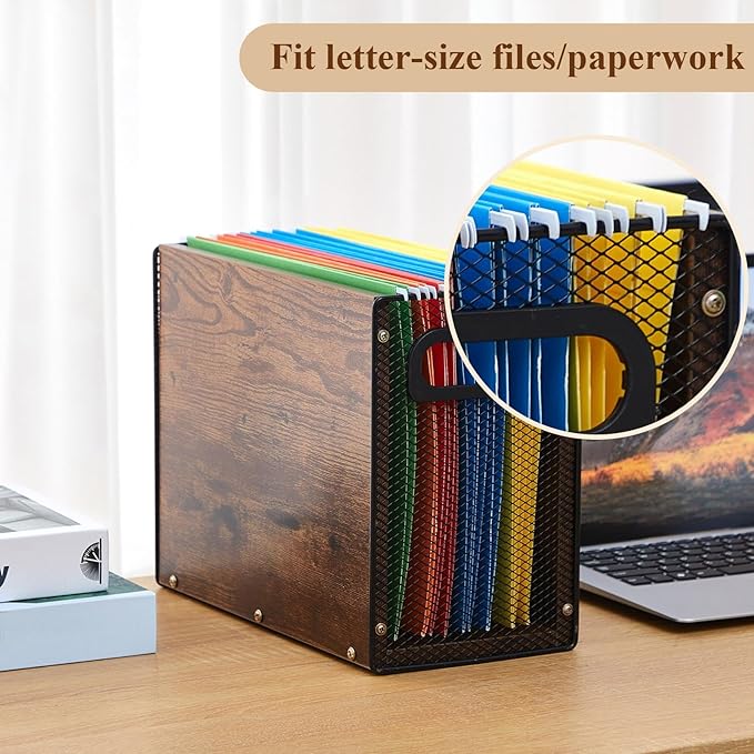2 Packs Hanging File Folder Organizer Filing Box with Handles for Letter Size Folders Vintage File Organizer Holder for Desk Space-Saving Storage Bin for Office/Home, 12.2" x 5.3" x 9.8"