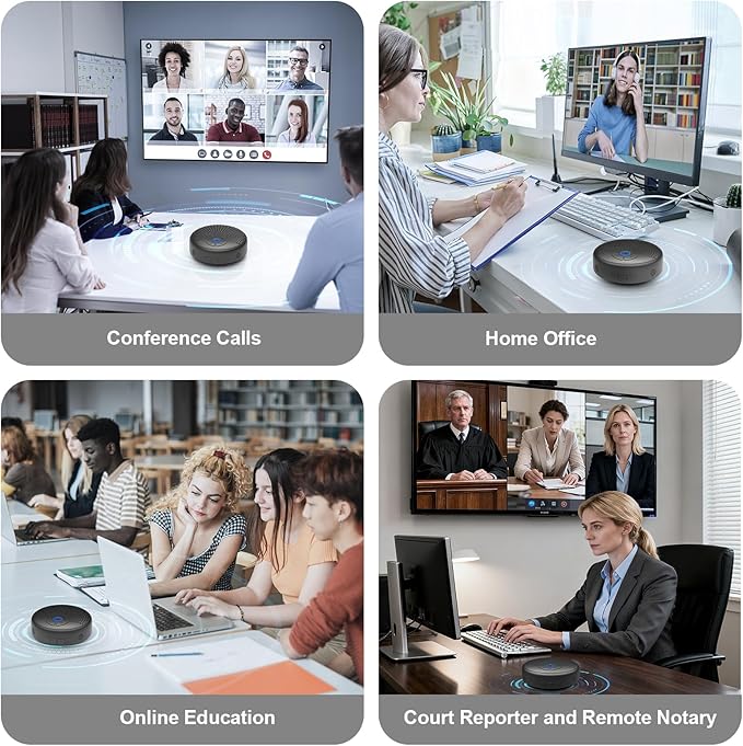 BALILA CM900 Conference Speaker and Microphone, 4 AI Mics 360° 20ft (7m) Voice Pickup, Noise Reduction, USB C & Bluetooth 5.3 (20m & 66ft) Speakerphone for 16 People, Compatible with Leading Platforms