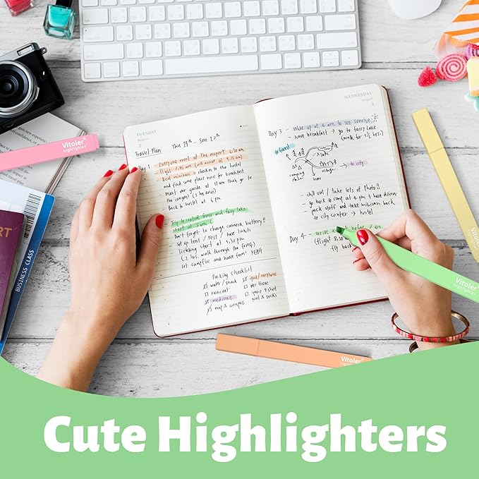 Piochoo Aesthetic Highlighters,12pcs Chisel Tip Highlighter, Pastel Candy Colors, Cute Assorted Colors Highlighter, Bible Highlighters and Pens No Bleed for Bible Pages