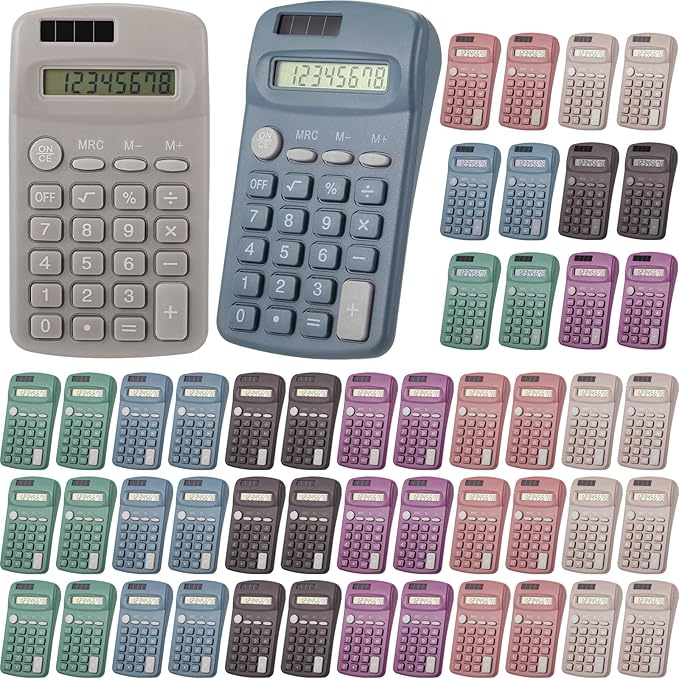 36 Pcs Operation Christmas Pocket Size Solar Calculators Bulk for Classroom Mini Basic Calculator Solar Battery Dual Power 8 Digit Display for Kids Student School Office Accounting Tool