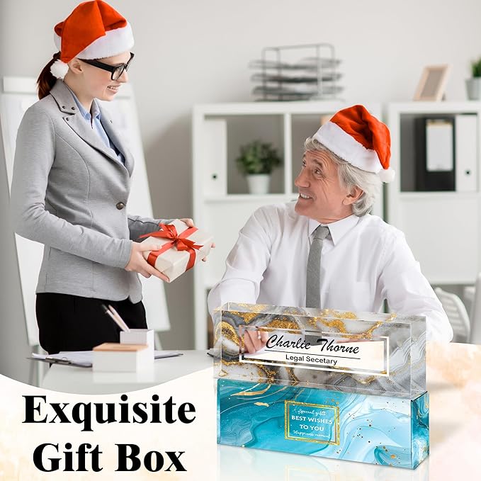 Ship Next Day-Custom Name Plate for Desk, Desk Name Plate Personalized, Acrylic Office Desk Accessories, Appreciation Gifts for Coworkers Employee Boss Teachers Men Women (Silvery Coast)