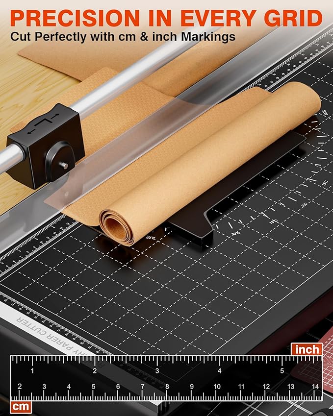 PYY Rotary Paper Cutter - Large Paper Cutter, 24 Inch Heavy Duty Trimmer with Self-Sharpening Blade & Measurement Grid for Cardstock, Posters, Photos - Studio & Office Use