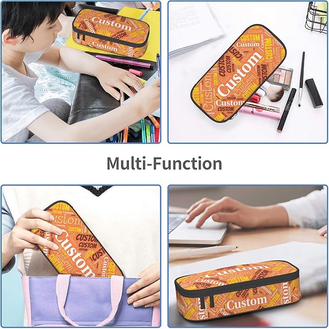 Custom Pencil Case with Name, Personalized Pen Bag Add Your Image Text, Large Storage Students Stationery Pen Box with Zipper Durable Pencil Box for Girls Boys Office School
