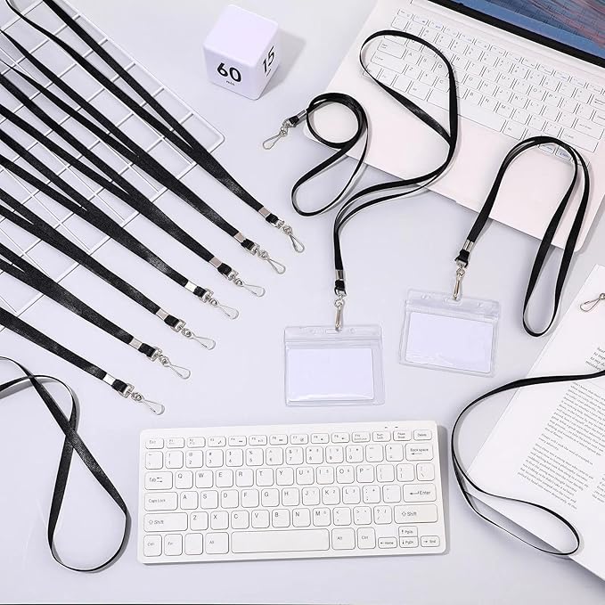 Gueevin 500 Pcs Lanyard Bulk Lanyards for Id Badges Lanyards for Keys Safety Woven Badge Lanyard with Clip Swivel J Hooks (Black)