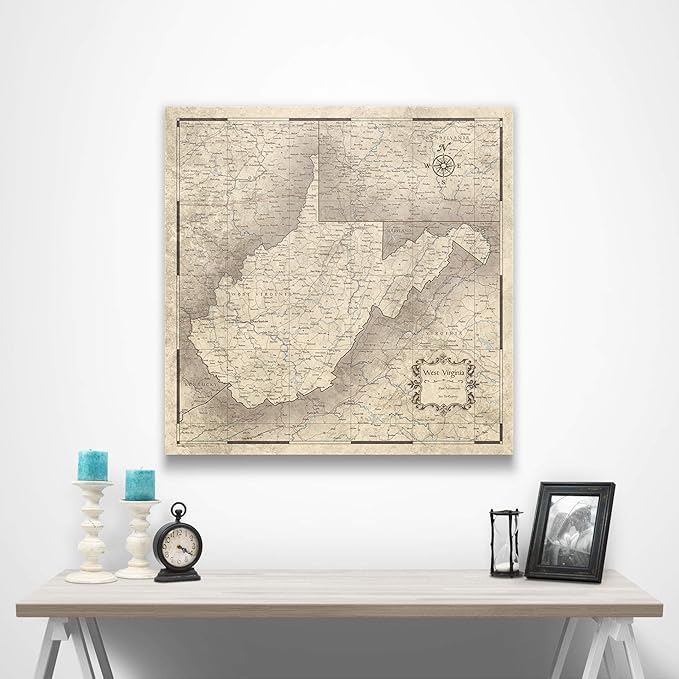 Conquest Maps Push Pin West Virginia Map Board - With Push Pins to Mark West Virginia Travel - Handmade in Ohio, USA - Design: Rustic Vintage