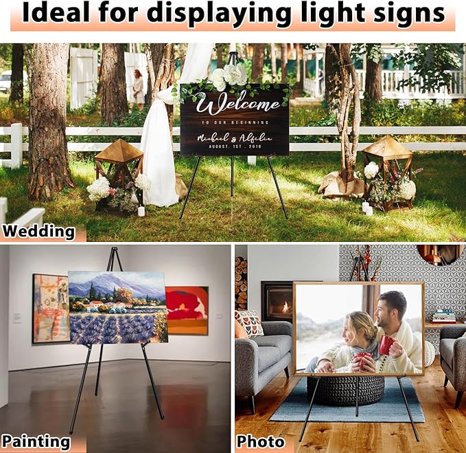 Instant Display Easel Stand, 63" Collapsible Portable Adjustable Height Art Easel - Easy Folding Telescoping Metal Floor Poster Tripod for Display, Black(3 Pack)