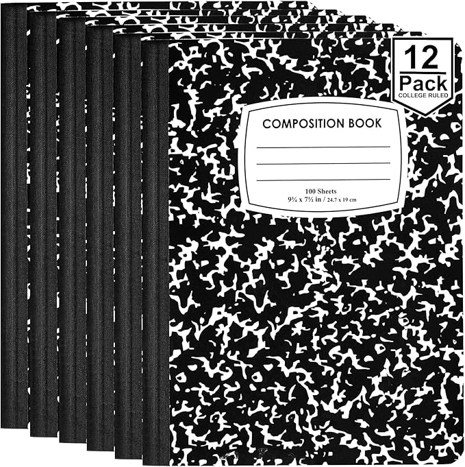ENVO Composition Notebooks, College Ruled Composition Notebook, Black Marble Covers Composition Notebook, 100 sheets (12 Pack, College Ruled)
