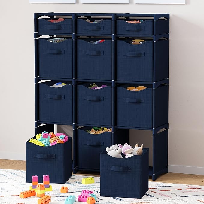 12 Cube Closet Organizers And Storage | Includes All Storage Cube Bins | Easy To Assemble Closet Storage Unit With Drawers | Room Organizer For Clothes, Baby Closet Bedroom, Playroom, Dorm (Navy)