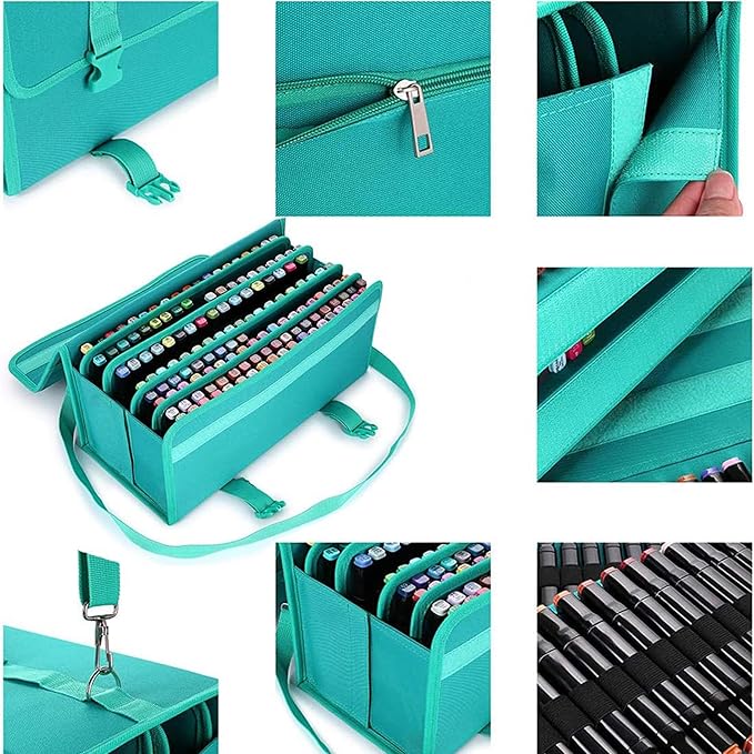 Marker Case, 171 Slots Green Alcohol Marker Case Markers Carrying Bag Holder for Art Sketch Marker, Permanent Paint Marker, Dry Erase Marker, Repair Marker Pen, Color Highlighte Art Supplies