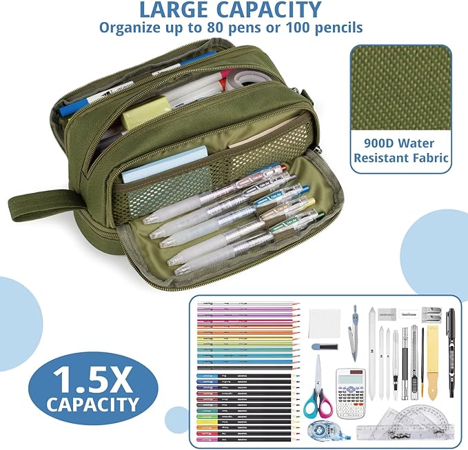 ATRIPACK Tactical 4 Compartments Pencil Case for Boys,Big Canvas Pen Pouch Bag, Large Capacity Pen Box, Tool Bag for Middle School College Office Organizer for Kids Men Women Adult Teens