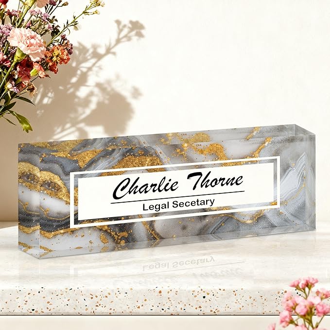 Ship Next Day-Custom Name Plate for Desk, Desk Name Plate Personalized, Acrylic Office Desk Accessories, Appreciation Gifts for Coworkers Employee Boss Teachers Men Women (Silvery Coast)