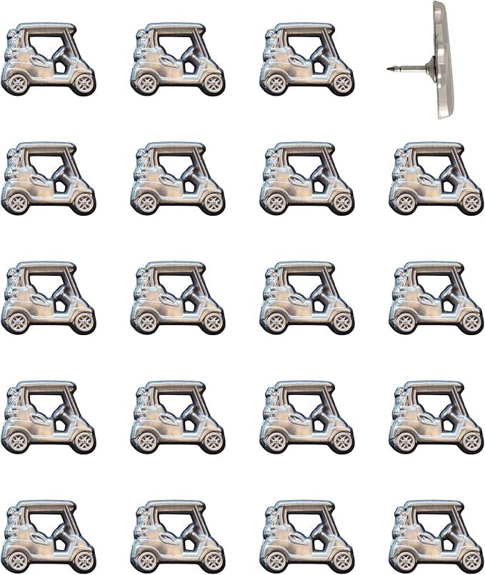 Golf Cart Push Pins - Silver Golf Cart Map Pins for Cork Boards, Maps, or Lapel Use - Designed in USA - Set of 20