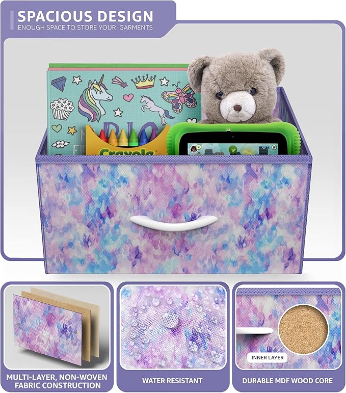 Sorbus Fabric Dresser for Kids Bedroom - Chest of 5 Drawers, Tall Storage Tower, Clothing Organizer, for Closet, for Playroom, for Nursery, Steel Frame, Fabric Bins - Wood Handle (Tie-dye Purple)