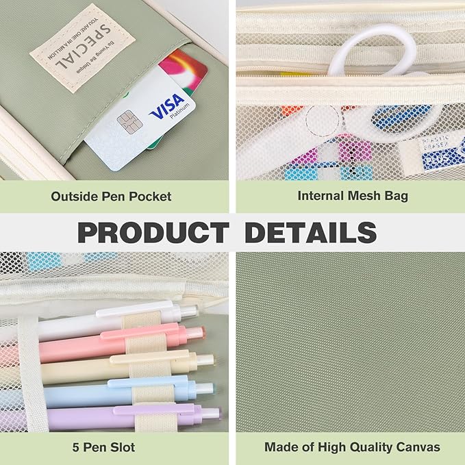 Large Capacity Pencil Case with Zipper, Aesthetic Pencil Pouch, Portable Stationery Organizer Bag for Teen and Adults, Big Pencil Bag for College, Office, Travel