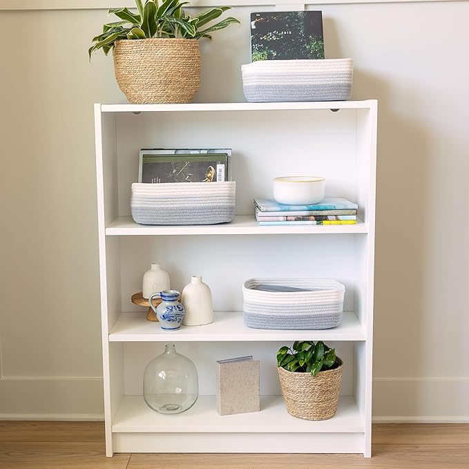 NaturalCozy 11.8"x8"x4.5” Rectangle Storage Baskets for Shelves 3 Pack | Cotton Rope Woven Small Baskets for Organizing | Small Storage Bins for Nursery, Bathroom, Closet, Shelf, Decorative, Gift