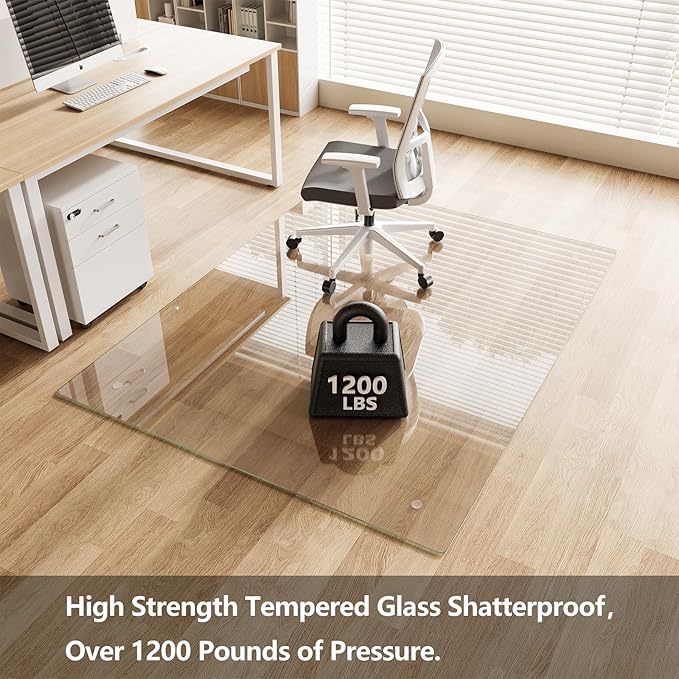 Koonmi Chair Mat for Carpet, Tempered Glass 51"x63" Office Chair Mat, Glass Floor Mat Protector with Rounded and Polished Edges, Ideal for Hardwood Floor, Carpet, Office, Desk, Rolling Chair