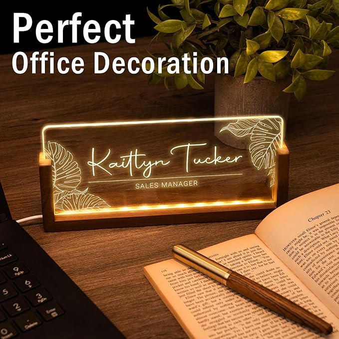 Desk Name Plate Personalized, Custom Office Light Up Name Plate for Desks, Desk Decorations for Women Men Office, Employee Appreciation Gifts for Coworkers