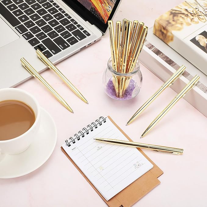 Zonon 160 Pieces Metal Slim Ballpoint Pens Bulk Retractable Metallic Black Ink 1 mm Medium Point Smooth Writing Pens for Wedding Business Office Supplies Students Teachers Men Women Present