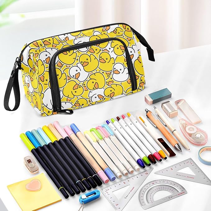 Duck Rubber Pencil Case Pouch Big Capacity Pencil Bag Box Organizer Pen Case with Zipper Pencil Cases for Boys Girls Kids Women School College