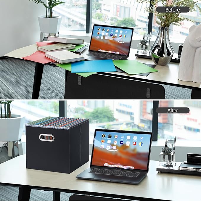 Oterri Cardboard File Organizer Box for Hanging File Folders Letter Size,Large File Box for Computer Desk,File Cabinet,Working Home,Office,Classroom (Black, Letter Size - 1 Pack)