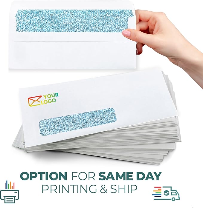 EnDoc #10 Single Left Window Custom Printed Business Envelopes, 1000-Pack - Self Seal Security Envelopes, Flip & Stick Closure, Text and Logo Customization, Privacy Tint, 24lb, 4 1/8 x 9 1/2 Inches