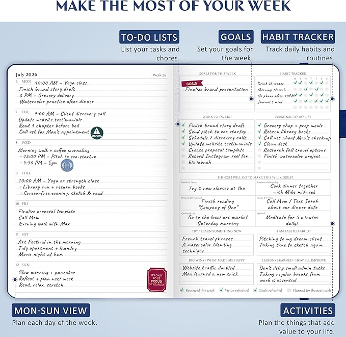 Legend Planner PRO Dated Jan 2026-Jan 2027 – Deluxe Weekly & Daily Organizer with Time Slots. Appointment Book Journal for Work & Time Management, A4 Hardcover (Mystic Blue)
