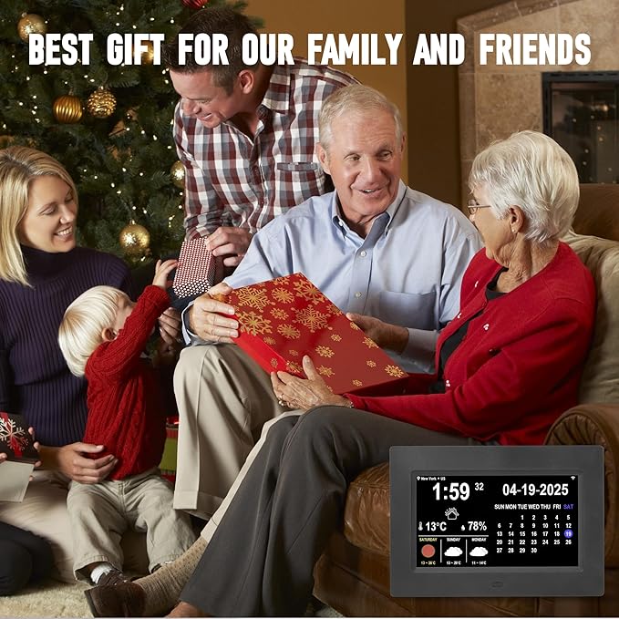 Digital Alarm Clock, Multiple Alarm Functions, Clock with Date and Week, Digital Alarm and Electronic Calendar for Seniors (Black, 7inch WiFi)