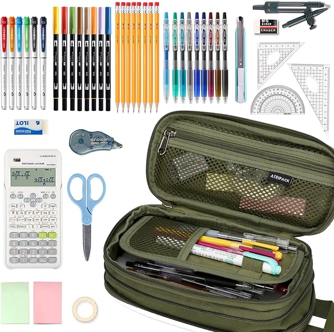 ATRIPACK Pencil Case Big Capacity High Large Storage Tactical Small Tool Pouch Bag Marker Pen Case Stationery Bag Travel Holder School College Office Organizer for Kids Men Women Adult Teens (Green)
