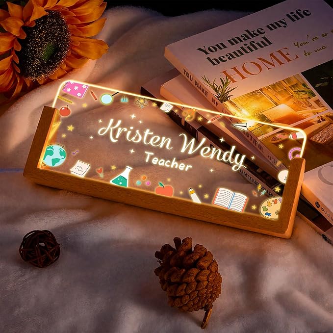 Ships Next Day, Personalized Teacher Name Plate for Office Desk - Teacher desk must haves, Custom Light Up Acrylic Desk Name Plate Teacher Appreciation Gifts, The Office Gifts for Teacher Office Decor