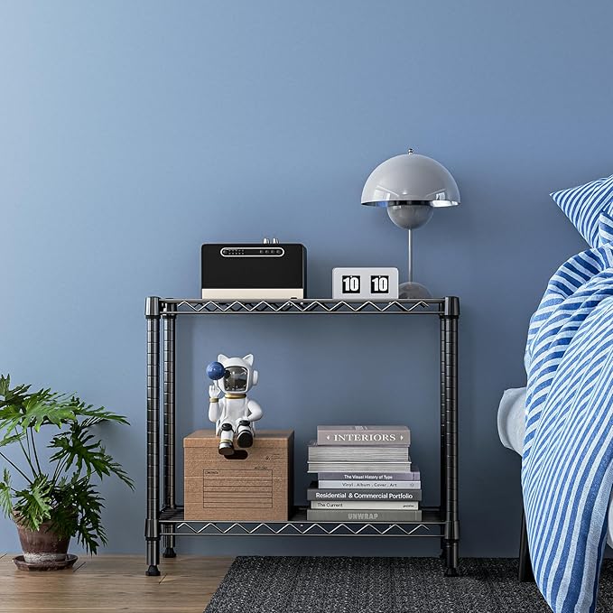 MZG 220 lbs 2 Tier Storage Rack Metal Wire Shelving Unit, Storage Standing Household Shelf Organizer for Laundry Bathroom Kitchen Pantry Closet Basement Utility Room, Black 11.8" D x 27.6" W x 23.4" H