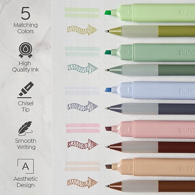 BLIEVE - Aesthetic Highlighters and Gel Pens With Soft Ink and Chisel Tip, Bible Highlighters and Pens No Bleed, Dry Fast Easy to Hold, for Bible Journaling Planner Supplies (EARTHY)