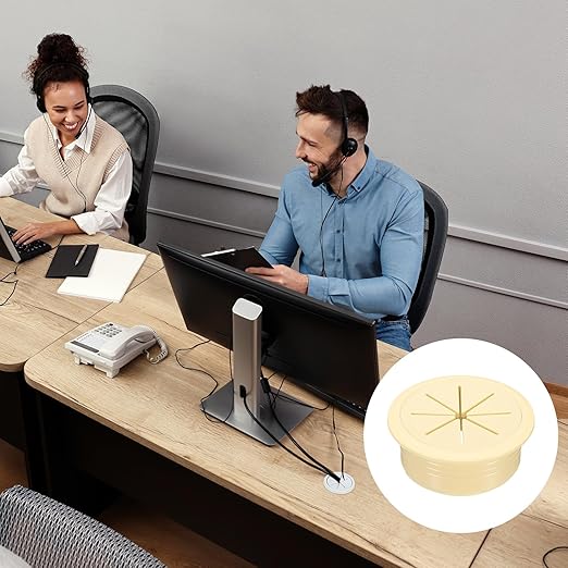 uxcell 6 Pcs Desk Grommet, 2.09 inch 53mm Desk Cable Hole Cover Wire Hole Insert for Home Office Table Cabinet Cord Organizer, Beige