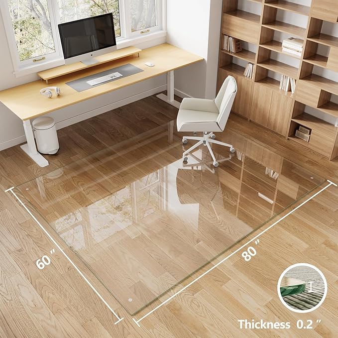 Koonmi Chair Mat for Carpet, Tempered Glass 60"x80" Office Chair Mat, Glass Floor Mat Protector with Rounded and Polished Edges,Ideal for Hardwood Floor, Carpet, Office, Desk, Rolling Chair