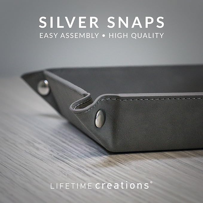 Lifetime Creations Personalized Valet Tray (Gray) - Custom Engraved Vegan Leather Snap Catchall, Gifts for Groomsmen