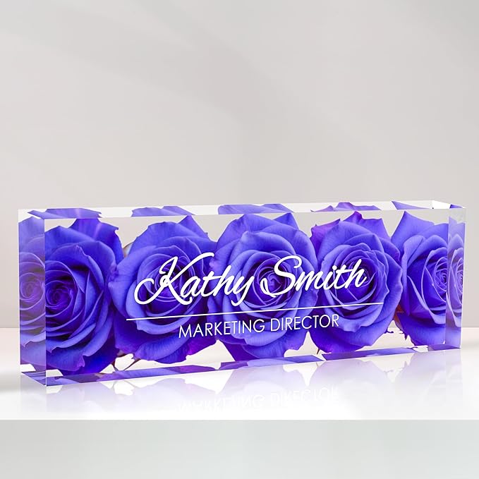 Personalized Name Plate for Desk, Custom Desk Name Plate, Acrylic Name Plate Office Desk Accessories, Personalized Office Gifts for Coworkers Teachers, Employee Appreciation Gifts (BigPurple)